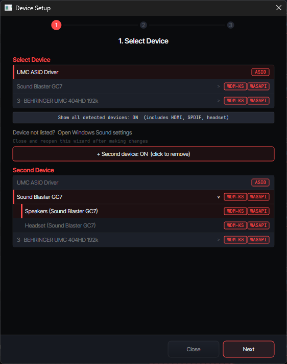 Device Setup -- Step 1: Select Device