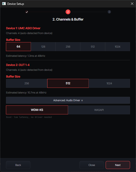 Device Setup -- Step 2: Channels & Buffer